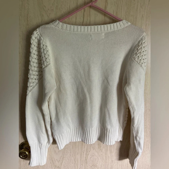 Lucky Brand Textured Dot Crew Neck Sweater Ivory Sz Medium - Picture 8 of 11
